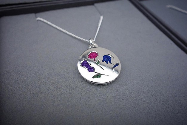 Sterling Silver and Harris Tweed - approx 20mm round with an 18inch chain