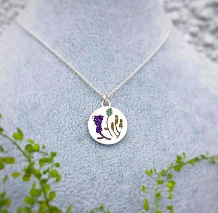 Sterling silver and Harris Tweed - approx 20mm round with an 18inch chain