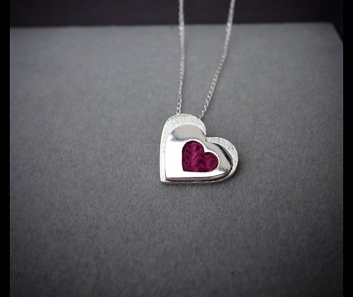 Sterling silver - Harris Tweed- 2 layers of silver. 18inch chain- 18mm heart
