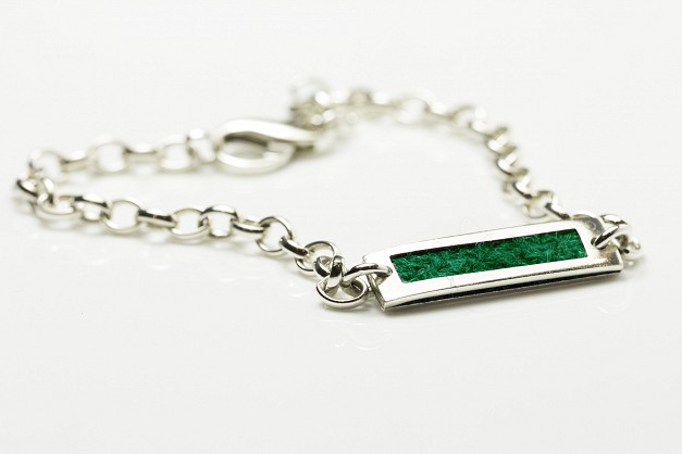 Sterling silver Bracelet with Green Harris Tweed