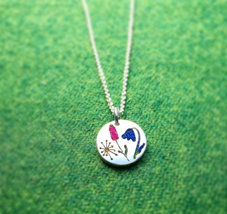 Sterling silver and Harris Tweed - approx 20mm circle with an 18inch chain