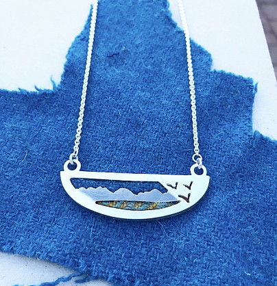 Sterling Silver and Harris Tweed - Size approx 60x20mm with an 18inch chain 