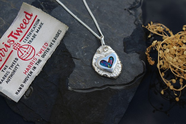 Sterling Silver and Harris Tweed - approx 22mm with an 18 inch chain