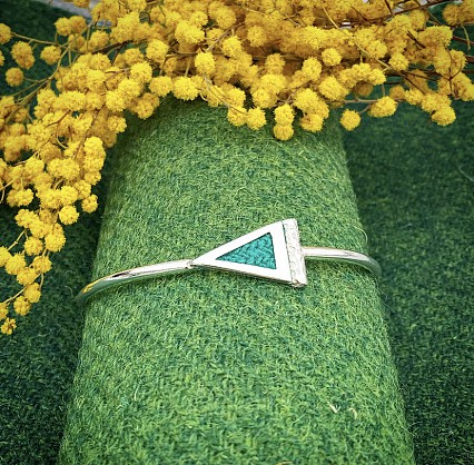 Sterling Silver 3mm thick - approx 25x14mm Triangle and Harris Tweed
