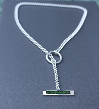 Sterling Silver and Harris Tweed. 5.5mm thick 18 inch chain. Rectangle - 45x8mm 