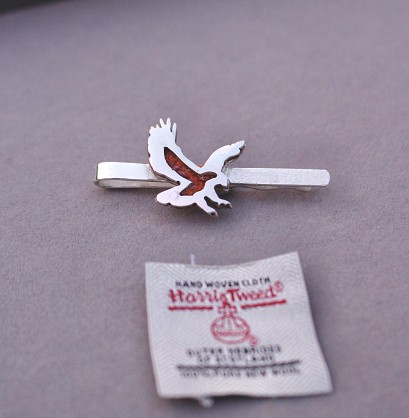 Sterling Silver and Harris Tweed - approx 45x 20mm 