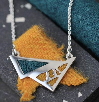 Sterling Silver and Harris Tweed. Approx 45x28mm approx - 18inch chain