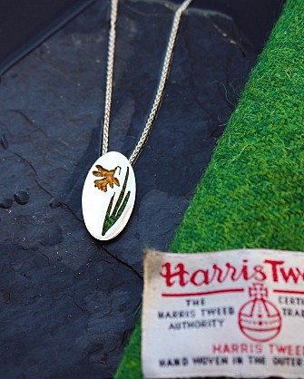 Sterling Silver and Harris Tweed - approx 35x15mm with an 18inch chain