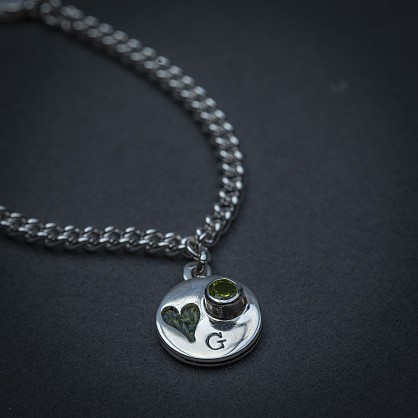 Sterling Silver - 15mm disc (chosen initial, birthstone and Harris tweed) 19cm length chain

