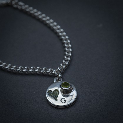 Sterling Silver - 15mm disc (chosen initial, birthstone and Harris tweed) 19cm length chain