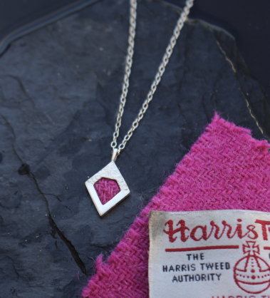 Sterling Silver and Harris Tweed - Approx 16mm with an 18inch chain